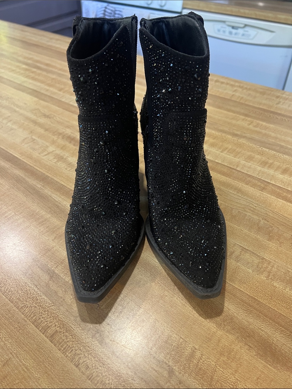 Very G Black Rhinestone Western Ankle Boots